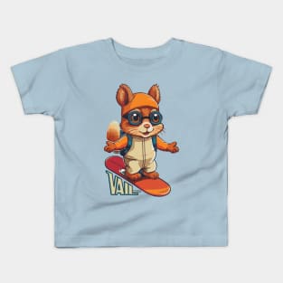 Cute Squirrel Snowboarding Vail Kids T-Shirt